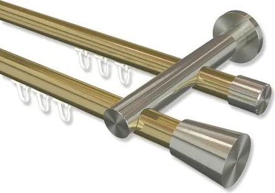 Produktbild von Interdeco Innenlaufstange, Gardinenstange mit Innenlauf Messing-Optik / Edelstahl-Optik Modell Platon Sitra, 20 mm Ø 2-läufig, 540 cm (geteilt)