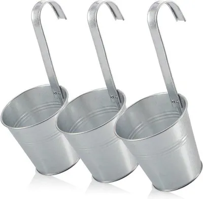 Immagine prodotto di Vasi da fiori sospesi in metallo per balconi e giardini - Vaso in metallo color argento