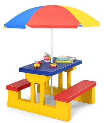 Productafbeelding van FANTASK kindermeubels voor de tuin, kinderspeelset voor buiten met tafel en 2 bankjes