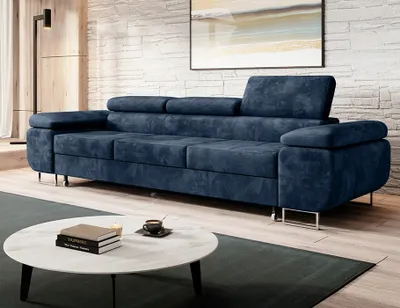Produktbild von Easy4You Schlafsofa Norberg - 279 cm - Velour Blau - 3 Sitzer Sofa - Werstellbare Kopfstützen - Couch mit Schlaffunktion - Stoff: Monolith M-77