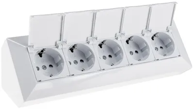 Produktbild von 5-fach Steckdosenblock, weiß 250V/ 16A, Aufbaumontage mit Klappen