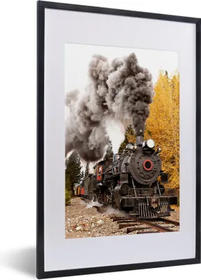 Produktbild von MuchoWow® MuchoWow® Gerahmtes Poster Dampflokomotive mit schönen Rauchfahnen 40x60 cm - Poster mit zchwarzem Bilderrahmen - Poster in Rahmen