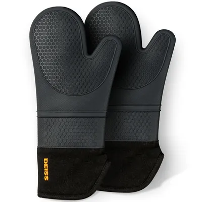 Imagen del producto de Guantes de silicona para horno Deiss PRO, juego de 2 unidades – Resistentes al calor, impermeables, extra largos y flexibles, ideales para cocinar y hornear