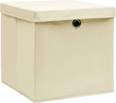Immagine prodotto di vidaXL Scatole portaoggetti con coperchio 4 pz. Tessuto Crema 32x32x32 cm
