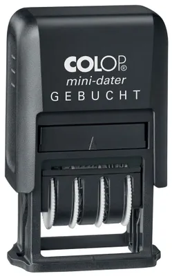 Productafbeelding van COLOP Datestempel Mini-Dater S 160/L3, kleur zwart, met de tekst "GEBOEKT"