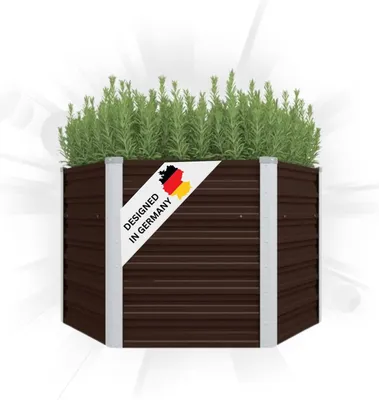 Produktbild von DELUKE® 6-eckiges Hochbeet für Garten NOA Braun | 129x129x45cm | Verzinkter Stahl | Wetterfest | Gartenbeet Kräuterbeet Blumenbeet Beet hoch Frühbeet für Garten Gemüsebeet