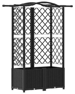 Obrázek produktu pro vidaXL Vyvýšený záhon s mřížkou pro popínavé rostliny a stříškou, černý, 122 x 40 x 141 cm, PP