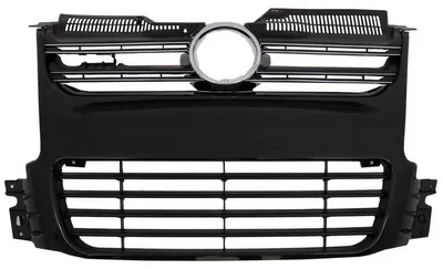 Zdjęcie produktu dla Grill chłodnicy do VW Golf 5 V, lata produkcji 2003-2009, przedni grill w stylu R32, kolor czarny.