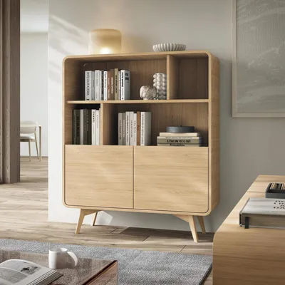 Produktbild von Bücherregal Regal ATEA 108 cm Vicenza Eiche Holzbeine Push-To-Open