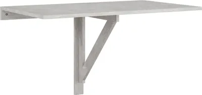 A light gray folding table mounted on a white background.