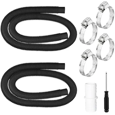 Imagen del producto de 2 mangueras para piscina de 32 mm, de 150 cm de longitud, con 4 abrazaderas de sujeción y 1 conector para manguera, para bomba de piscina