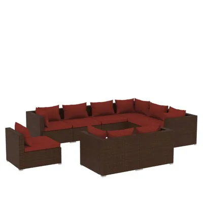 Immagine prodotto di vidaXL Set da giardino 9 pezzi con cuscini in polyrattan marrone