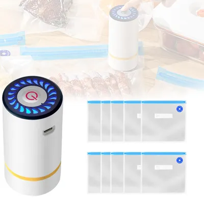Mini-Vakuumierer mit 10 Beuteln, wiederaufladbar, kompakt, weiß