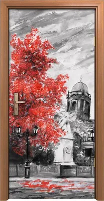Produktbild von Türposter 90x200 cm Türaufkleber Türtapete Türfolie Klebefolie Berlin Straße Paar Regenschirm Bäume