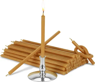 Produktbild von Kerzenhalter + Premium Bienenwachskerzen gelb Tropffrei L 14cm Opferkerzen 40098
