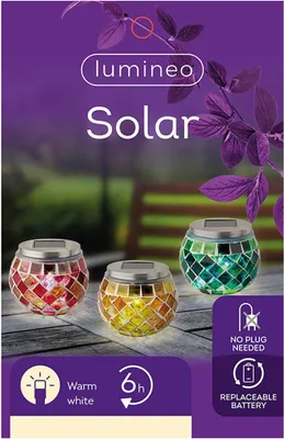 Obrázek produktu pro Svítidlo solární mozaika 9 cm různé barvy. 894596