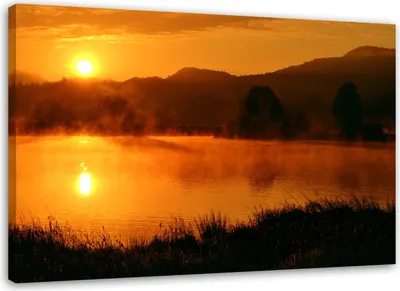 Immagine prodotto di Quadro su tela tramonto sulle montagne 60x40 cm Feeby arancione quadro da parete pronto per essere appeso