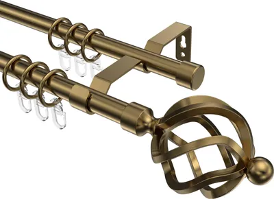Produktbild von Interdeco Gardinenstange / Vorhangstange Messing Antik, Typ Olymp Paolo (Schmiedekugel), 16 mm Ø 2-läufig, 480 cm