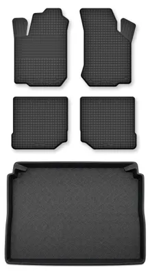 Imagen del producto de Alfombrillas de goma + bandeja de maletero para Volkswagen New Beetle 1999-2020 – juego de 5 piezas, negras, a medida – Wielganizator Semi-Universal