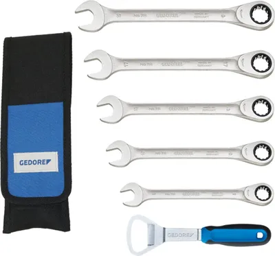 Produktbild von Gedore Maulring-Ratschenschlüssel-Satz 7-teilig inkl. Tasche und Flaschenöffner