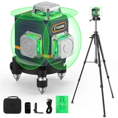 Image de Laser de nivellement croisé 3x360 degrés - Laser vert - Avec trépied en aluminium - Auto-nivelant - Laser de construction