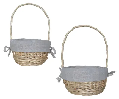 Produktbild von Osterkorb Weidenkorb, Osterkörbchen mit Henkel & Stoffbezug, Osternest Geschenk Ostern Kinder Set aus S + M