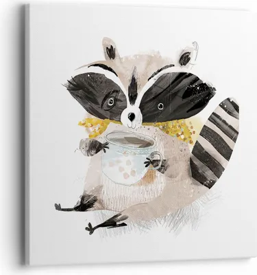 Produktbild von Bild auf Leinwand - Leinwandbild - Einteilig - Waschbär Tasse Kinder - 40x40cm - Wand Bild - Wanddeko - Wandbilder - Leinwanddruck - Bilder - Wanddekoration - Leinwand bilder - Wandbild - AC40x40-4716