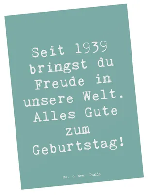 Produktbild von Mr. & Mrs. Panda Fotokarte Spruch 1939 Geburtstag Freude - Meeresbrise - Geschenk, historische Geburtstage, Grußkarte, Geburtstagsspruch, Geburtstagsgeschenk, Glückwunsch