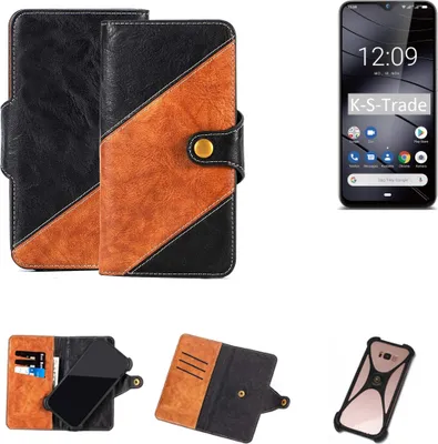 Produktbild von K-S-Trade Handyhülle Schutzhülle Bookstyle Case Wallet-Case kompatibel mit Gigaset GS290 Handy Cover Bumper Klapphülle schwarz hellbraun 1x