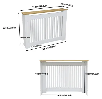 Obrázek produktu pro Kryt na radiátor – Moderní kryt na radiátor s úložným prostorem – Vertikální lamely – Deska z MDF – Volně stojící model – 112 x 20 x 83 cm