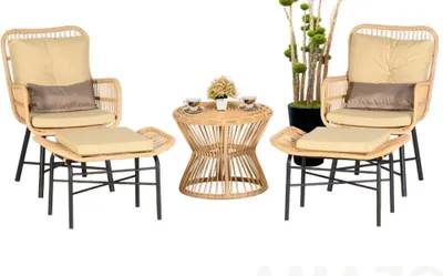 Produktbild von Set 5tlg Sessel Hocker Couchtisch Schaukelstuhl GartenMöbel Rattan Terrasse