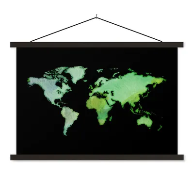 Produktbild von MuchoWow® Textilposter Weltkarte - Grün - Aquarell 150x100 cm mit schwarzem Rahmen - Schlafzimmer