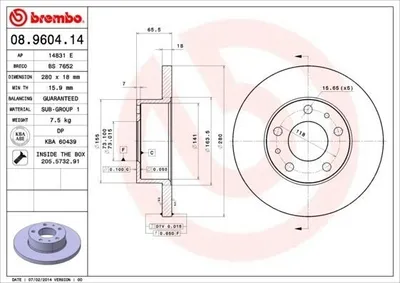 Produktbild von 2x BREMBO 08.9604.14 Bremsscheibe Vorderachse