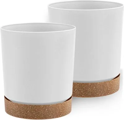 Image de Petits et grands pots de fleurs en plastique blanc, 20 cm de diamètre