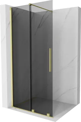 Produktbild von Mexen Velar Duschwand schiebbar Walk-in 110 x 200 cm, grafit 8 mm, gebürstetes Gold - 871-110-000-43-55