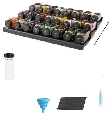 Produktbild von Gewürzgläser Set, verstellbarer Schubladenorganizer, luftdichte Aufbewahrung, schwarz