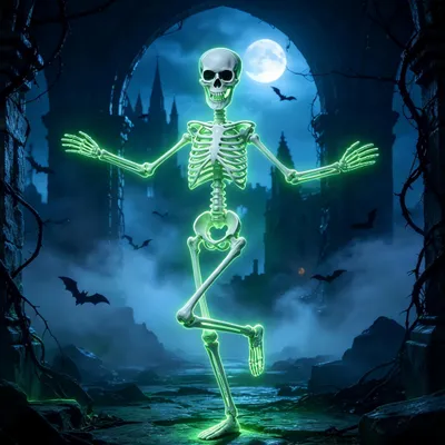 Produktbild von Halloween leuchtend Skelett 90 cm mit beweglichen Gelenken, Hängend&Posierbar, Skelett Dekoration Grusel-Deko für Zuhause,Party,Spukhaus(Nicht stehen)
