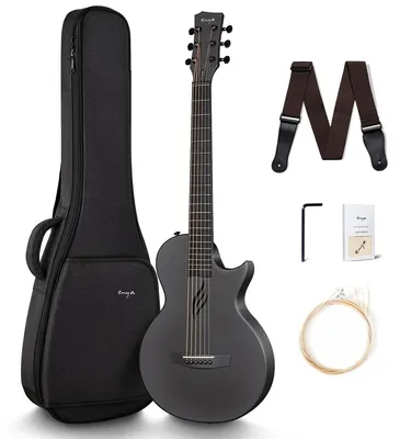 Zdjęcie produktu dla Gitara akustyczna - Węglowa - 1/2 - Czarna - Gitara podróżna dla początkujących