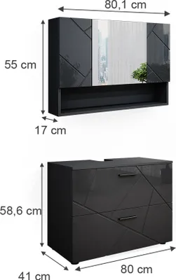 Obrázek produktu pro Sada nábytku do koupelny Vicco Irma Antracitový vysoký lesk 2 díly, základní skříňka 80 cm, Model 39589