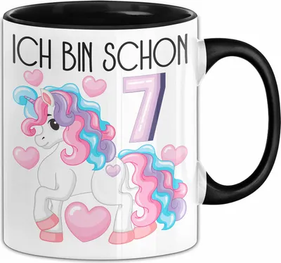 Produktbild von 7. Geburtstag Geschenk Tasse Becher Mädchen Tochter Geburtstagsgeschenk Einhorn Ich Bin Schon 7 (Schwarz)