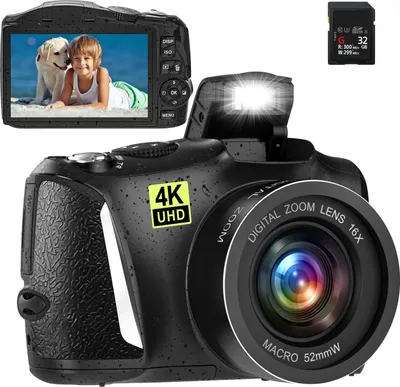 Produktbild von 4K digitálny fotoaparát 16X digitálny zoom 48MP fotoaparát 32GB karta Kompaktný fotoaparát Vlog digitálny fotoaparát pre seniorov začiatočníkov (čiern