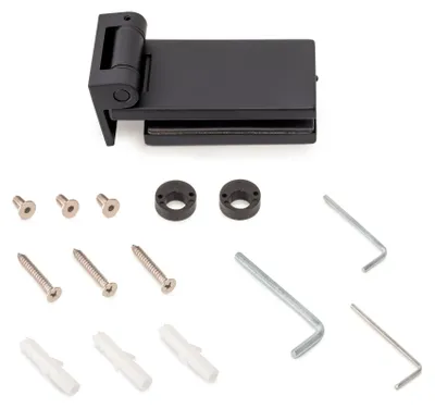 Zdjęcie produktu dla Emuca Zawias do drzwi szklanych z wykończeniami, zawias poziomy z trzpieniem 40 mm, do drzwi 8-12 mm, aluminium i stal, malowany na czarno