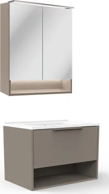Produktbild von Fackelmann B.Paris 3-teiliges Möbel-Set  Modernes Design mit Waschtischunterschrank, Mineralgussbecken & Spiegelschrank in Cubanit Grau, 70,5 cm