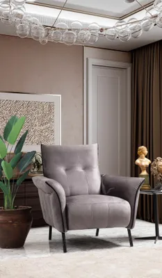 Produktbild von Designer Sessel Wohnzimmer Möbel Modern Luxus Sessel Grau Polster Textil