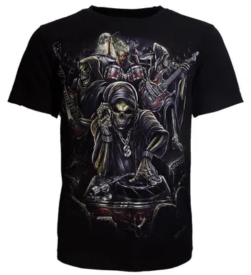 Produktbild von Biker Skull Skeleton Band Glow in the Dark T-Shirt – Originaldesign - XXL