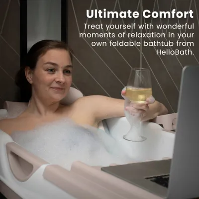 Immagine prodotto di HelloBath® Vasca da bagno pieghevole per adulti XXL, 157x60x48 cm - Con cuscino da bagno, copertura, luce da bagno e rulli massaggianti - Vasca da bagno mobile