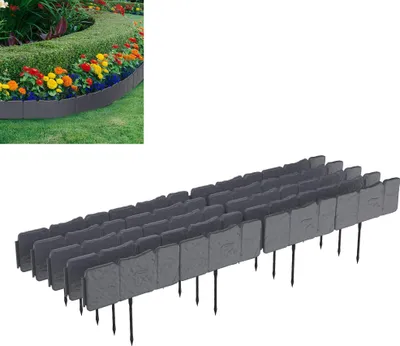 Produktbild von XINZI Rasenkante in Steinoptik Beeteinfassung Kunststoff mit Erdspieße Wetterfeste Vielseitig Einsetzbar für Garten, Anthrazit (5m - 20Stück)