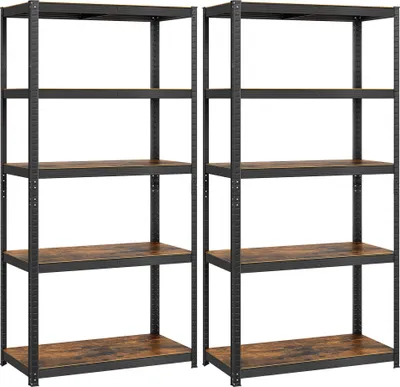 Produktbild von SONGMICS Standregal, 2er Set, Bücherregal, Lagerregal, 5 Ablagen, Küchenregal, Regal, 40 x 90 x 180 cm, bis 875 kg belastbar, verstellbare Ablagen, Industrie-Design,, vintagebraun-schwarz GLR040B12