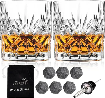 Image de Verres à whisky vintage, set de 2 verres à whisky de 300 ml en cristal Verres à scotch bourbon gin Accessoires de bar