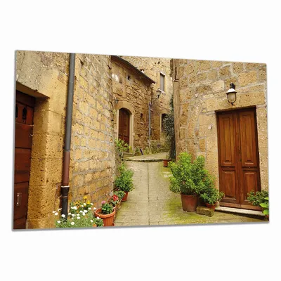 Produktbild von Wallario Herdabdeckplatte aus Glas, Größe 90 x 52 cm 1-teilig, Motiv Weg durch die Altstadt - Toskana in Italien